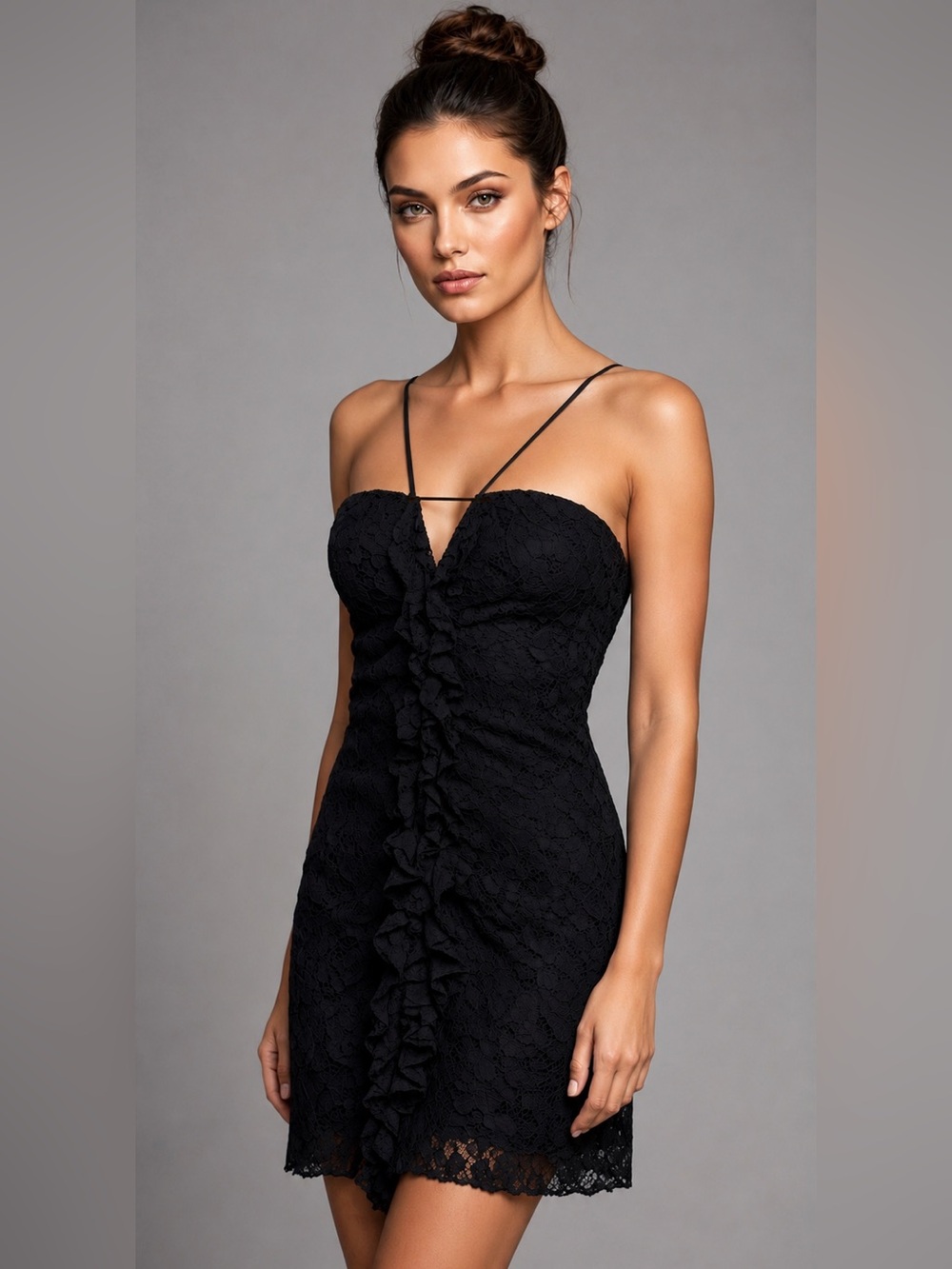 Zara DRAPED LACE MINI DRESS s